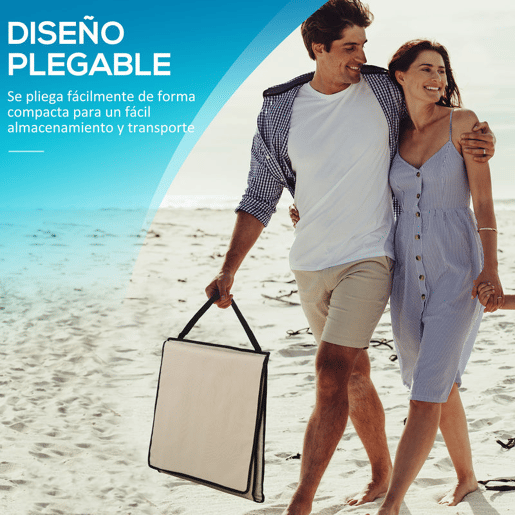 Outsunny Conjunto de 2 Esteiras de Praia Dobráveis com Encosto Reclinável, Almofadadas, em Tecido Oxford PVC 600D e Alça de Transporte para Jardim 142x51x40 cm Bege