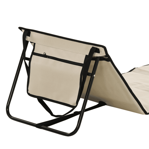 Outsunny Conjunto de 2 Esteiras de Praia Dobráveis com Encosto Reclinável, Almofadadas, em Tecido Oxford PVC 600D e Alça de Transporte para Jardim 142x51x40 cm Bege