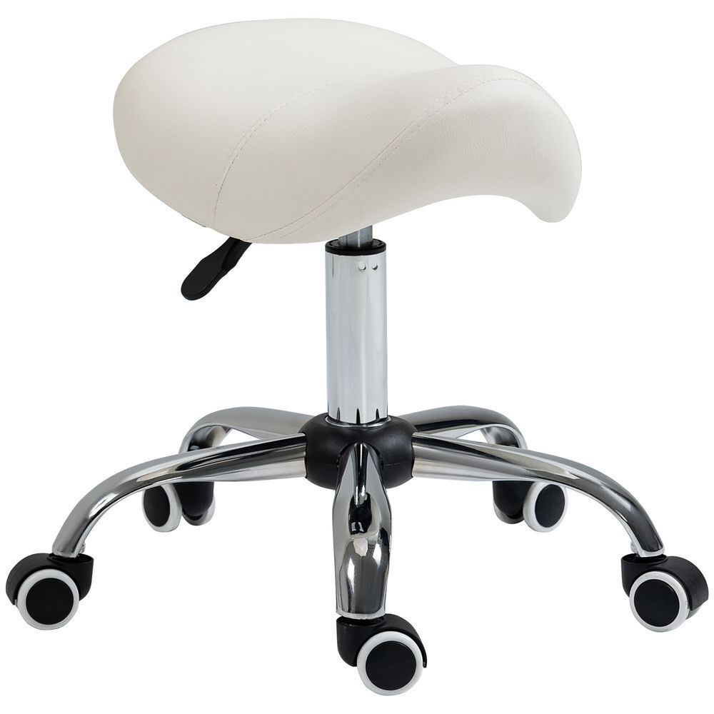 Homcom taburete con ruedas taburete giratorio cosmético con altura ajustable asiento acolchado y amplio dentista peluquería carga 120 kg 52x53x49-61 cm blanco