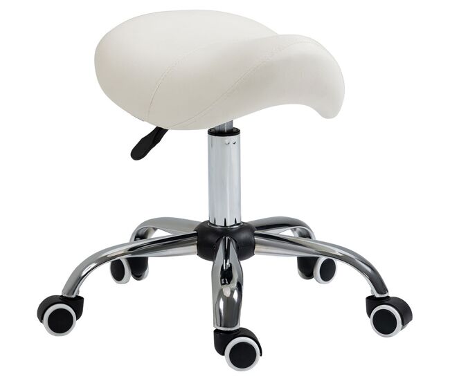 Homcom taburete con ruedas taburete giratorio cosmético con altura ajustable asiento acolchado y amplio dentista peluquería carga 120 kg 52x53x49-61 cm blanco