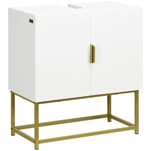 kleankin Móvel para Lavatório Pousar Armário para Casa de Banho Moderno com 2 Portas e Pés de Aço 60x30x65 cm Branco e Dourado