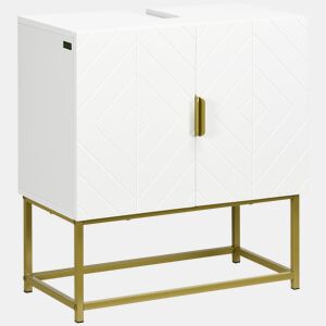 kleankin Móvel para Lavatório Pousar Armário para Casa de Banho Moderno com 2 Portas e Pés de Aço 60x30x65 cm Branco e Dourado