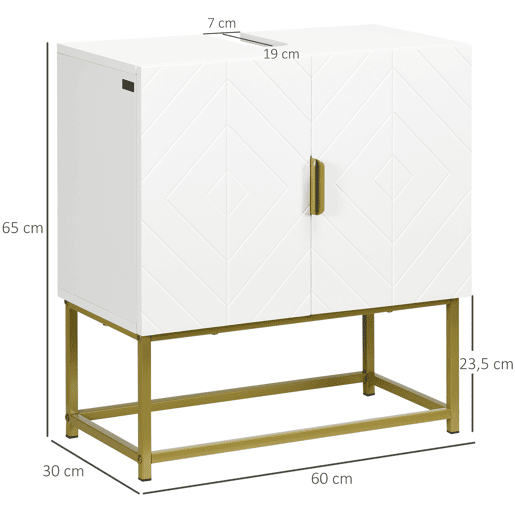 kleankin Móvel para Lavatório Pousar Armário para Casa de Banho Moderno com 2 Portas e Pés de Aço 60x30x65 cm Branco e Dourado