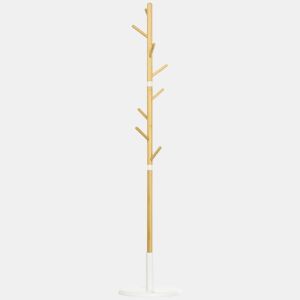 HOMCOM Cabide de Pé de Bambu Cabide de Pé Moderno com 8 Ganchos para Roupas Bolsas Cabide em Forma de Árvore para Entrada Dormitório Ø37,8x175,6 cm Madeira e Branco