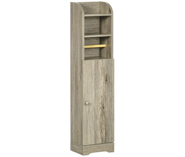 Kleankin armario de baño columna auxiliar de baño armario multiusos con estante ajustable y portarrollos de papel para dormitorio 23x18x100 cm gris