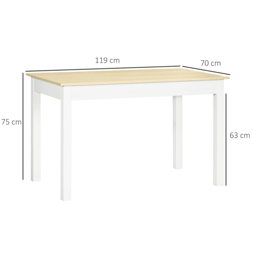 HOMCOM Mesa de jantar em madeira Mesa de cozinha rectangular para 4-6 pessoas Estilo moderno para sala de estar Carga 50 kg 119x70x75 cm Carvalho e branco HOMCOM Mesa de jantar em madeira Mesa de cozinha rectangular para 4-6 pessoas Estilo moderno para sala de estar Carga 50 kg 119x70x75 cm Carvalho e branco