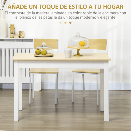 HOMCOM Mesa de jantar em madeira Mesa de cozinha rectangular para 4-6 pessoas Estilo moderno para sala de estar Carga 50 kg 119x70x75 cm Carvalho e branco HOMCOM Mesa de jantar em madeira Mesa de cozinha rectangular para 4-6 pessoas Estilo moderno para sala de estar Carga 50 kg 119x70x75 cm Carvalho e branco