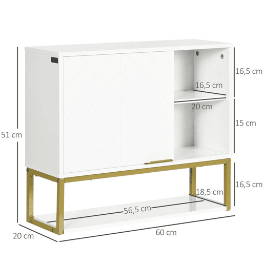 kleankin Armário de Parede Casa de Banho Armário Casa de Banho com Porta Prateleira Ajustável e Armazenamento Inferior para Corredor Cozinha Sala de Estar 60x20x51 cm Branco