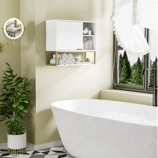 kleankin Armário de Parede Casa de Banho Armário Casa de Banho com Porta Prateleira Ajustável e Armazenamento Inferior para Corredor Cozinha Sala de Estar 60x20x51 cm Branco