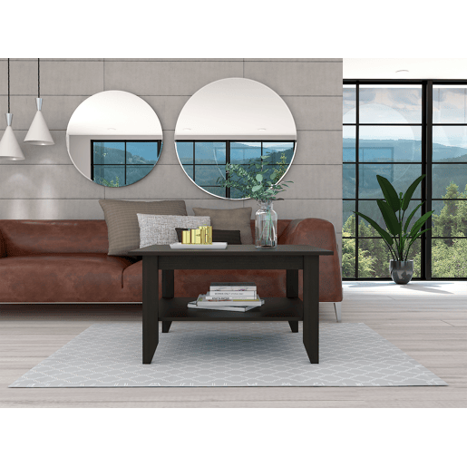 Tabela central essencial com prateleira, 80 cm a x 70 cm p x 45 cm An, Preto