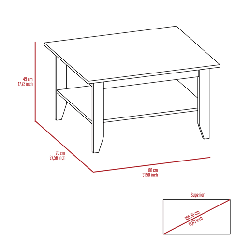 Tabela central essencial com prateleira, 80 cm a x 70 cm p x 45 cm An, Preto