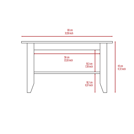 Tabela central essencial com prateleira, 80 cm a x 70 cm p x 45 cm An, Preto