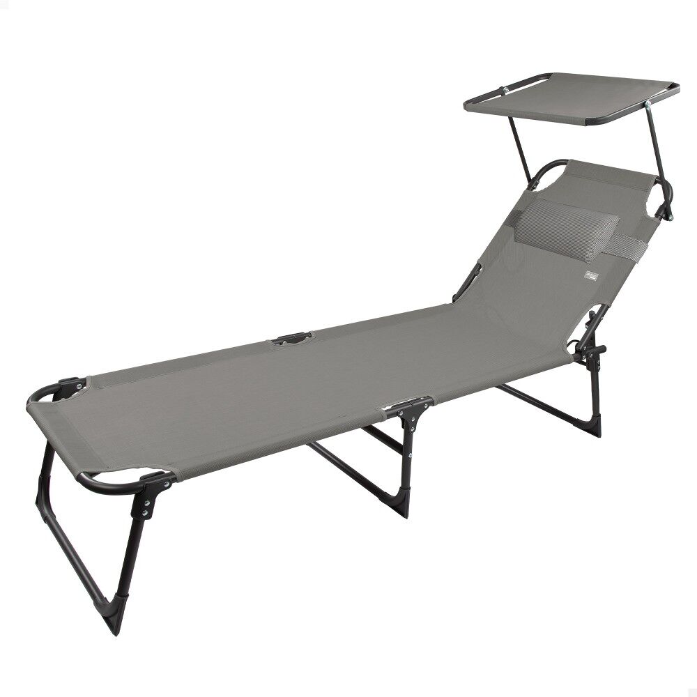 Tumbona plegable playa c/parasol y cojín acolchado gris aktive