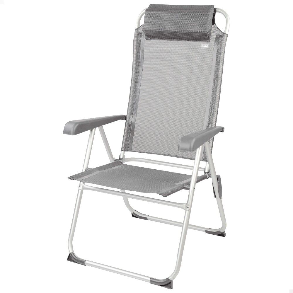 Silla plegable camping antivuelco y multiposición gris con cojín aktive