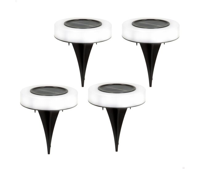 Pack 4 focos solares exterior luz led cálida c/baliza para jardín aktive