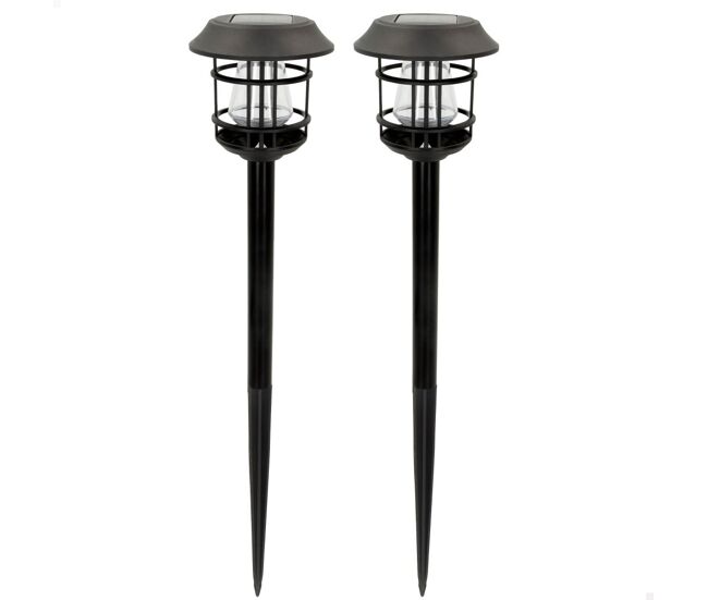 Pack 2 focos solares exterior luz led cálida c/estaca para jardín aktive