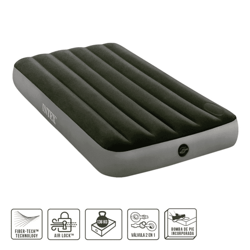 Colchão insuflável 1 lugar com bomba de pé Fiber-Tech Downy INTEX