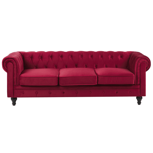 Sofá CHESTERFIELD Veludo Vermelho escuro 3 lugares