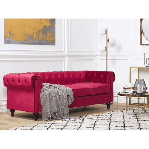 Sofá CHESTERFIELD Veludo Vermelho escuro 3 lugares