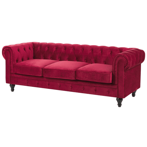 Sofá CHESTERFIELD Veludo Vermelho escuro 3 lugares