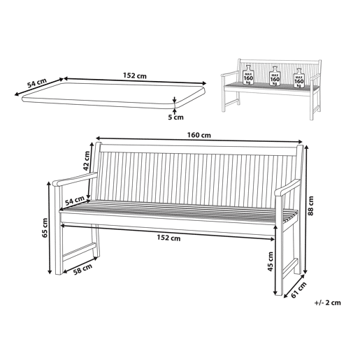 Bancos de jardim com almofadas VIVARA 160 cm Madeira de Acácia certificada Azul marinho