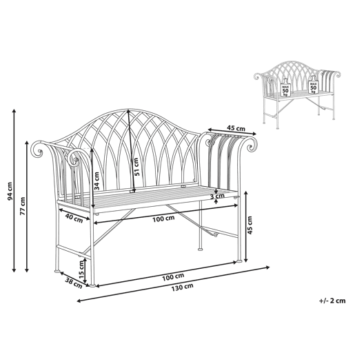 Banco de jardim MILAZZO 130 cm Metal Verde claro