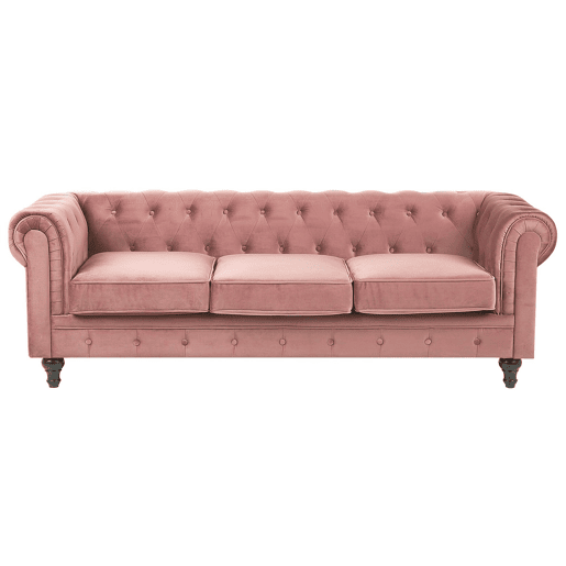Sofá CHESTERFIELD Veludo Rosa 3 lugares