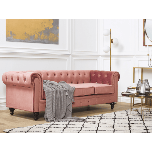 Sofá CHESTERFIELD Veludo Rosa 3 lugares