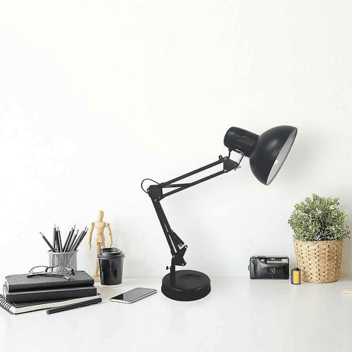 candeeiro flexográfico de metal preto série rutilo 39cm