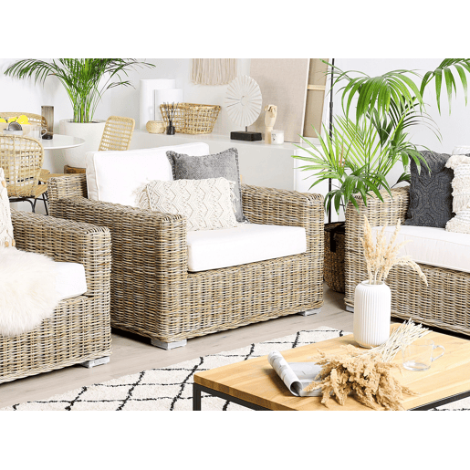 Conjunto de sofás de jardim 4 lugares ARDEA Rattan Castanho claro