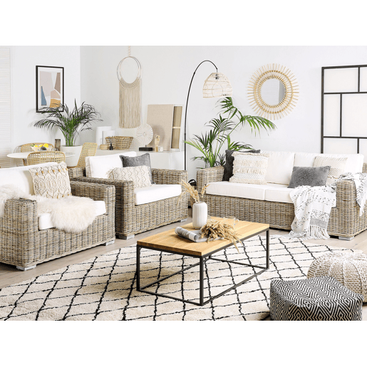 Conjunto de sofás de jardim 4 lugares ARDEA Rattan Castanho claro