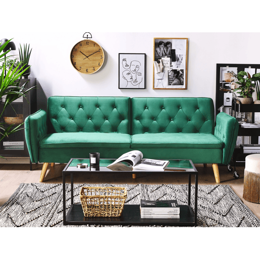 Sofá-cama BARDU Veludo Verde escuro 2 lugares