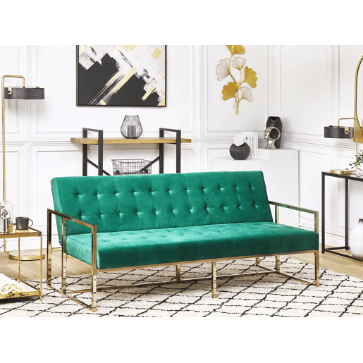 Sofá-cama MARSTAL Veludo Verde esmeralda 3 lugares