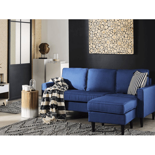 Sofá AVESTA Tecido Azul escuro com repousa-pés 3 lugares
