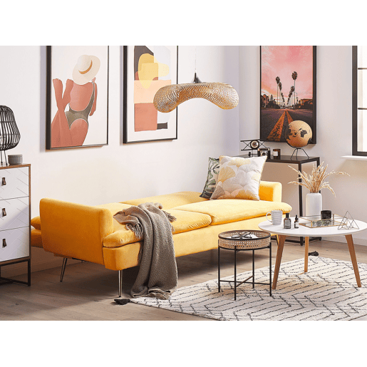 Sofá-cama VETTRE Veludo Amarelo 3 lugares