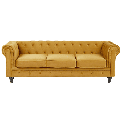 Sofá CHESTERFIELD Veludo Mostarda 3 lugares