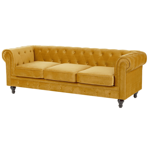Sofá CHESTERFIELD Veludo Mostarda 3 lugares