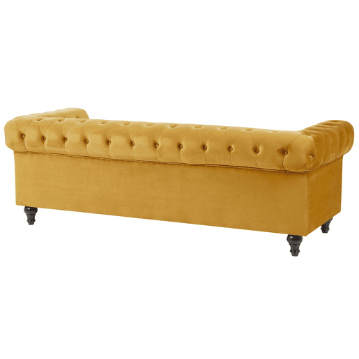 Sofá CHESTERFIELD Veludo Mostarda 3 lugares