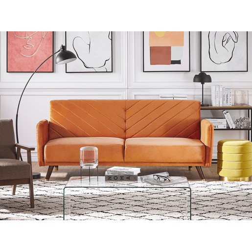 Sofá-cama SENJA Veludo Laranja 3 lugares