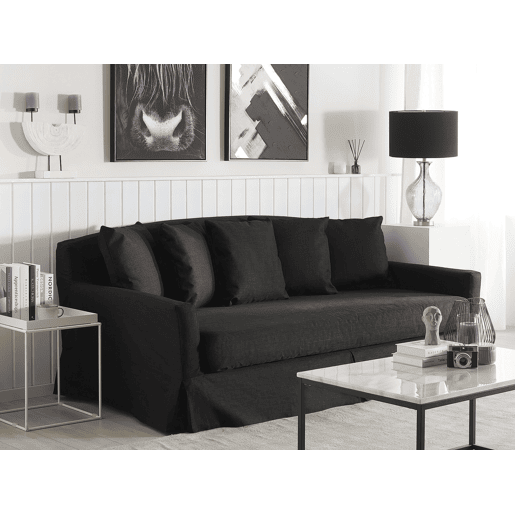 Sofá estofado de 3 lugares com capa amovível preto GILJA