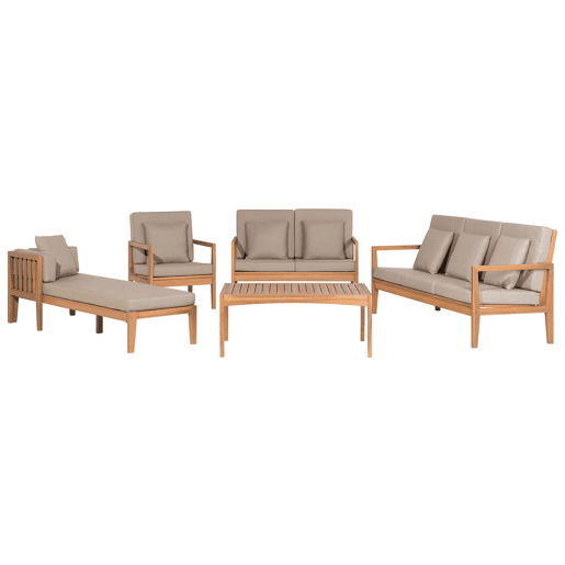 Conjunto de jardim com mesa 7 lugares PATAJA Madeira de Acácia certificada Castanho claro