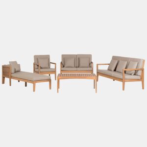 Conjunto de jardim com mesa 7 lugares PATAJA Madeira de Acácia certificada Castanho claro