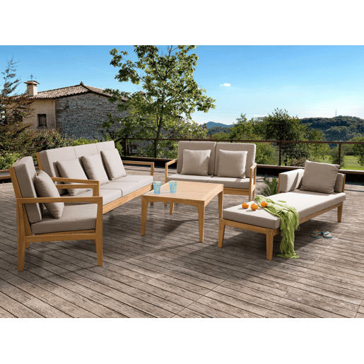 Conjunto de jardim com mesa 7 lugares PATAJA Madeira de Acácia certificada Castanho claro