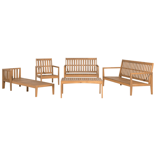 Conjunto de jardim com mesa 7 lugares PATAJA Madeira de Acácia certificada Castanho claro