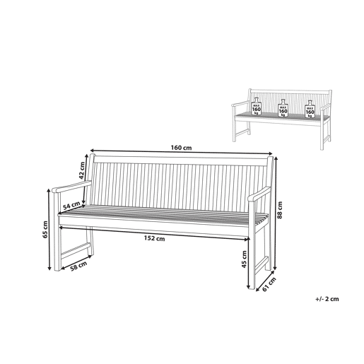 Banco de jardim VIVARA 160 cm Madeira de Acácia certificada Castanho claro