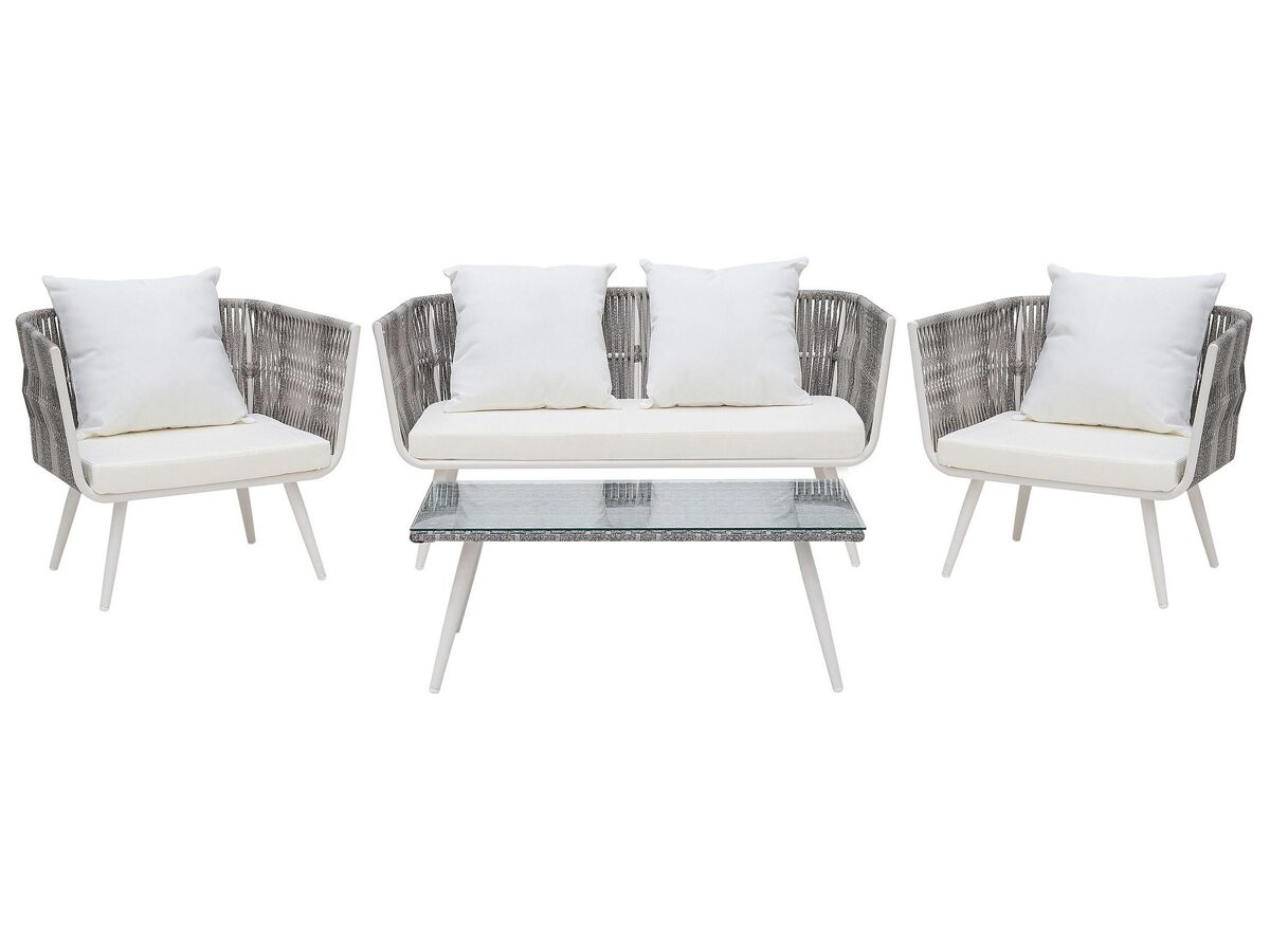 Beliani Conjunto de jardín Ratán sintético RAGUSA Blanco/ Beige