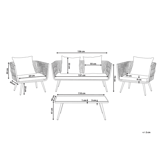 Conjunto de jardim com mesa 4 lugares RAGUSA Cinzento