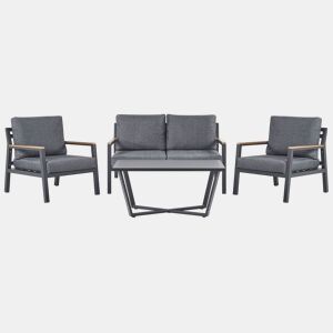 Conjunto de jardim com mesa 4 lugares DELIA Metal Cinzento