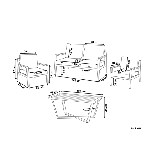 Conjunto de jardim com mesa 4 lugares DELIA Metal Cinzento