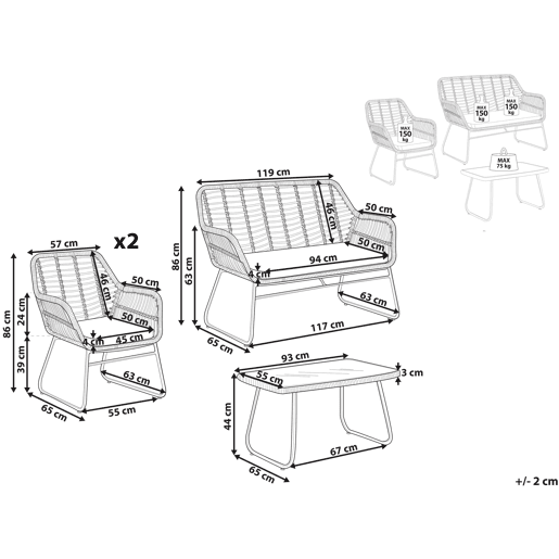 Conjunto de jardim com mesa 4 lugares MINORI Creme